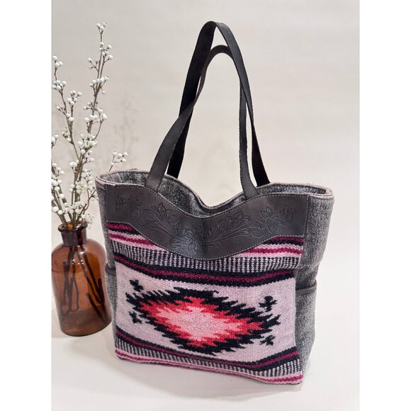 Nocona Southwest Aztec Tote Canvas Leather Western Boho Bag - Picture 1 of 6